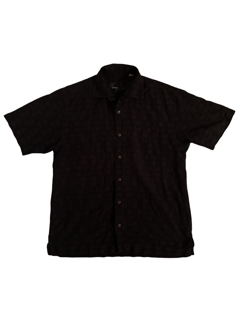 Tommy Bahama Silk Cross-Hatch Black Short-Sleeve Button-Up Shirt